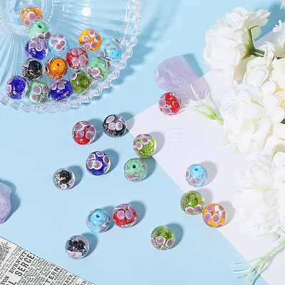 28Pcs 7 Colors Luminous Handmade Gold Sand Lampwork Beads LAMP-GL0002-02-1