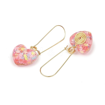 2 Pairs 2 Styles Heart & Flower Resin Dangle Hoop Earrings EJEW-JE06352-1