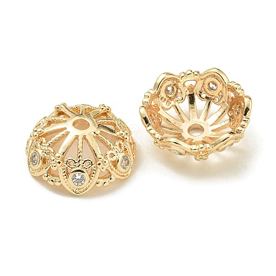 Rack Plating Brass Micro Pave Clear Cubic Zirconia Bead Caps KK-K386-13G-01-1