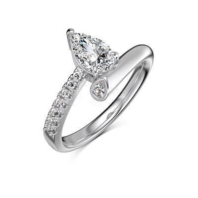 Anti-Tarnish Rhodium Plated 925 Sterling Silver Teardrop Finger Rings RJEW-Z040-11P-1