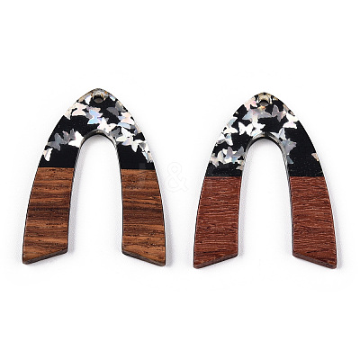 Opaque Resin & Walnut Wood Pendants RESI-N039-66B-1