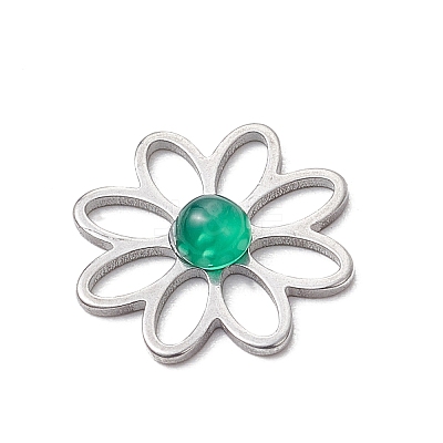 201 Stainless Steel Pave Gemstone Flower Cabochons PALLOY-JF03492-1