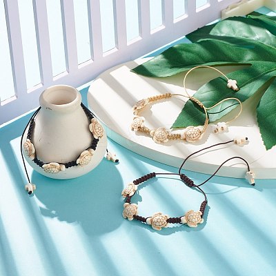 3Pcs 3 Color Synthetic Turquoise(Dyed) Tortoise Braided Bead Bracelets Set BJEW-JB07982-1