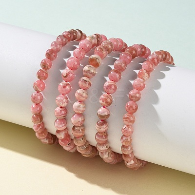 Natural Argentina Rhodochrosite Beaded Stretch Bracelets BJEW-L700-01A-1