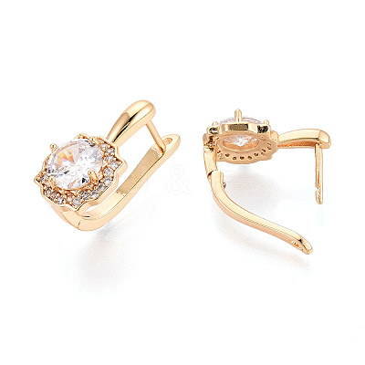 Brass Micro Pave Clear Cubic Zirconia Flower Hoop Earrings EJEW-T048-33G-1
