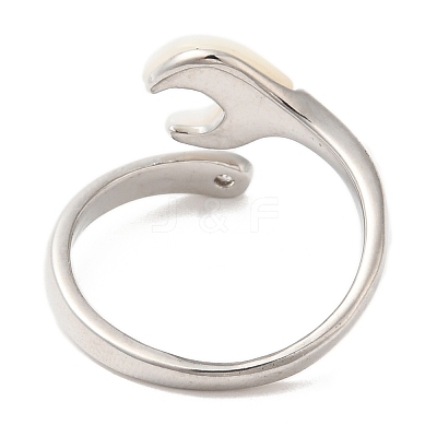 Natural Shell Spanner Open Cuff Ring with Cubic Zirconia RJEW-G288-07P-1
