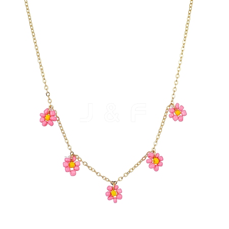 Glass Seed Bead Flower Bib Pendant Necklaces PW-WGC3FE4-09-1