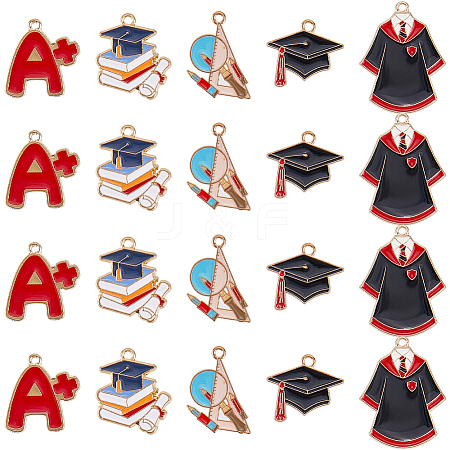 40Pcs 5 Styles Graduation Season Theme Alloy Enamel Pendants ENAM-SC0005-81-1