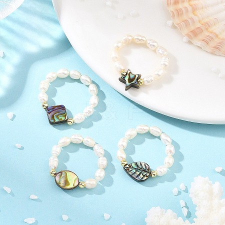Adjustable Natural Abalone Shell/Paua Shell Finger Rings RJEW-JR01085-1