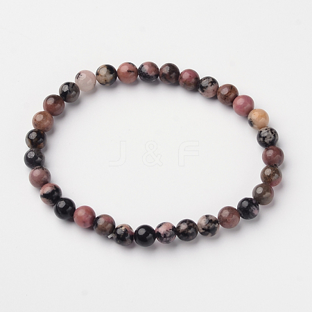 Natural Rhodonite Round Bead Stretch Bracelets BJEW-L594-D02-1