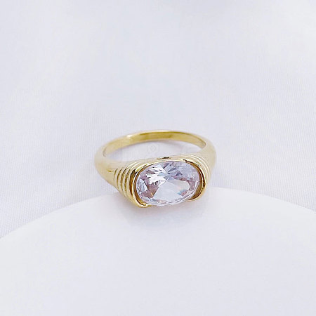 304 Stainless Steel Cubic Zirconia Finger Rings FS-WGC174A-01-1