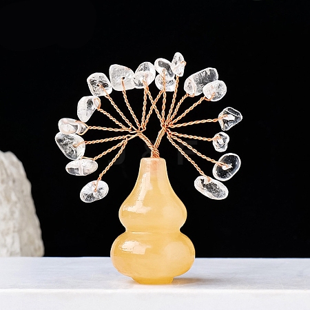 Natural Quartz Crystal Chips Tree of Life Decorations with Topaz Gourd Base PW-WGCDFFC-01-1