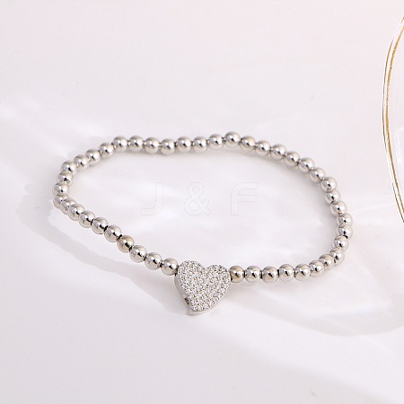 Brass Micro Pave Clear Cubic Zirconia Beaded Stretch Bracelets for Women FS-WG5260F-26-1