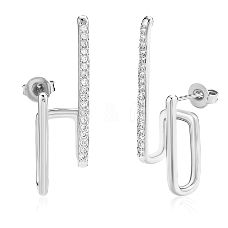 Silver Hoop Earrings Studs 18K Gold Plated Open C Shape Hoop Earrings Studs Simple Hypoallergenic Dainty CZ Studs Jewelry Gift for Women JE1074B-1