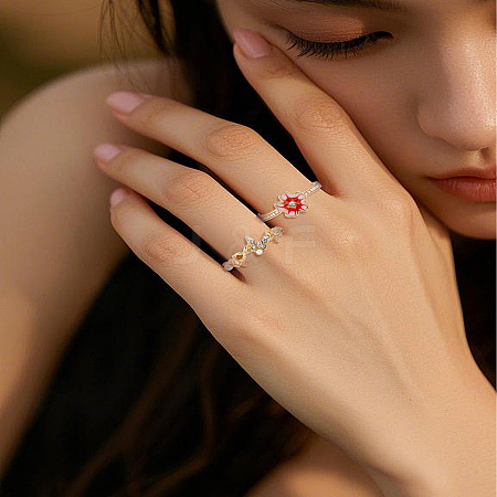 2Pcs 2 Styles Alloy Rhinestone Cuff Rings RJEW-LP0002-90-1