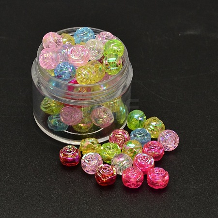 AB Color Plated Flower Electroplated Eco-Friendly Transparent Acrylic Beads PACR-I001-M-1