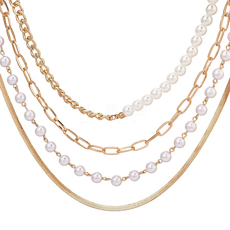 Alloy & Imitaiton Pearl Necklaces Set NJEW-WH20007-02C-1