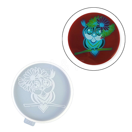 Flat Round with Owl & Flower DIY Cup Mat Silicone Molds LS-SIL-F007-06D-1