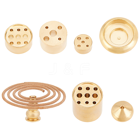 7Pcs 6 Style Brass Incense Burner Holder AJEW-CA0002-55-1