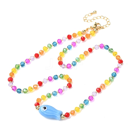 Porcelain Fish Pendant Rainbow Color Glass Beaded Necklaces for Friends and Couples LS-KF3974-2-1