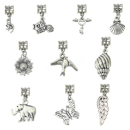 10Pcs 10 Styles Tibetan Style Alloy European Dangle Charms PALLOY-FZ00005-1