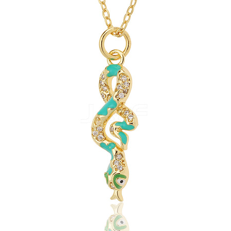 Clear Cubic Zirconia Snake Pendant Necklace with Enamel ZODI-PW0001-038F-1