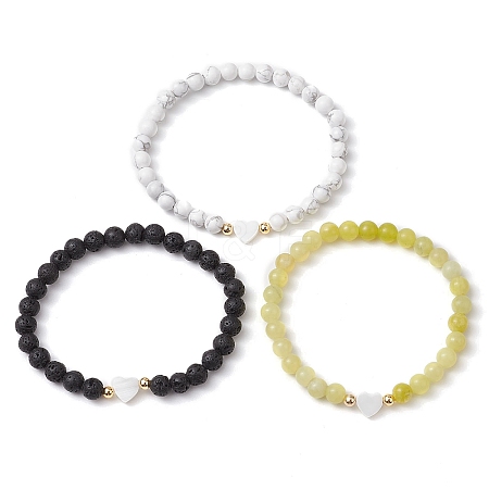 3Pcs 3 Styles Natural Gemstone & Howlite Beads Stretch Bracelets Sets BJEW-JB11007-1