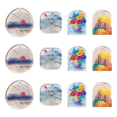 8Pcs 4 Style Landscape Design Series Acrylic Pendants X1-KY-LS0001-27-1