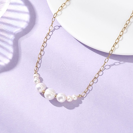 Natural Pearl Potato Graduated Beaded Necklaces NJEW-JN05923-1