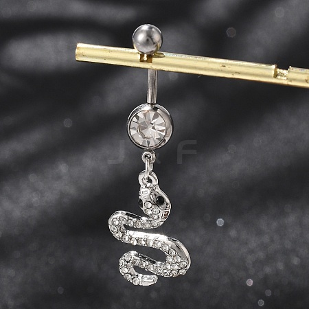 Alloy Rhinestone Snake Curved Barbell Belly Rings AJEW-R007-03P-01-1