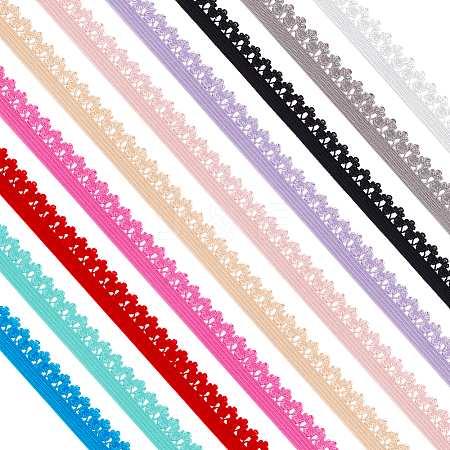 30 Yards 10 Colors Polyester Elastic Flower Lace Ribbons OCOR-BC0006-76-1