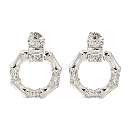 Rack Plating Polygon Brass Micro Pave Clear Cubic Zirconia Stud Earrings EJEW-H016-29P-1