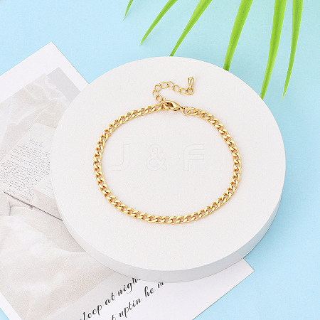 Brass Curb Chain Bracelets for Women BJEW-N032-08A-G-1