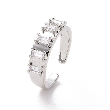 Clear Cubic Zirconia Rectangle Open Cuff Ring RJEW-H127-01P-1
