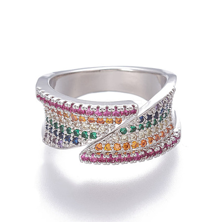 Brass Cubic Zirconia Cuff Rings RJEW-O035-04P-1