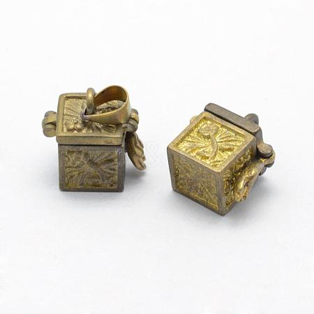 Brass Prayer Box Pendants KK-F722-30C-RS-1