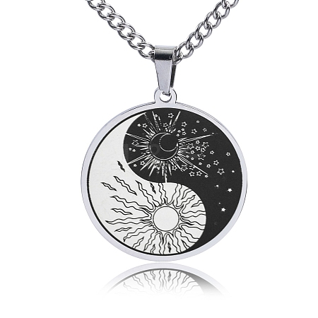 Titanium Steel Men's Creative Sun Moon Yin-Yang Tai Chi Pendant Necklaces PW-WG9B3A0-01-1