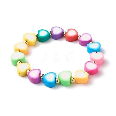 Handmade Polymer Clay Heart Beads Stretch Bracelets BJEW-JB06560-02-1