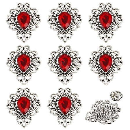 8Pcs Teardrop Zinc Alloy & Glass Lapel Pin Backs for Clothes JEWB-PH0001-90C-1
