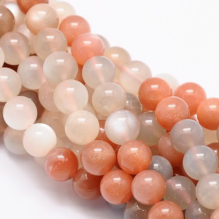 Round Natural Multi-Moonstone & Sunstone Beads Strands G-L425-26-10mm-1