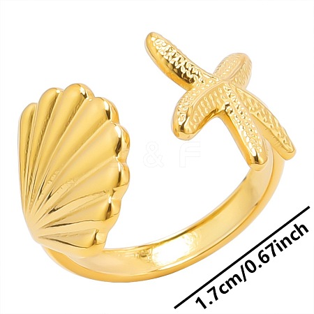 Simple Stainless Steel Starfish Shell Open Cuff Rings for Women X-NZ3094-2-1