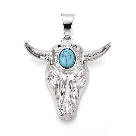 Brass and Synthetic Turquoise Pendants KK-T079-03A-P-1