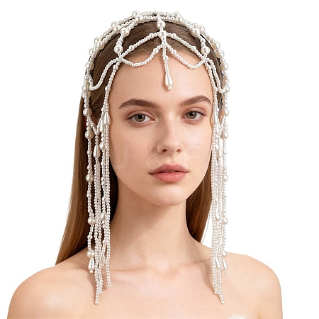 1Pc Plastic Beads Hair Chain Hat for Bridal OHAR-GF0001-52B-1