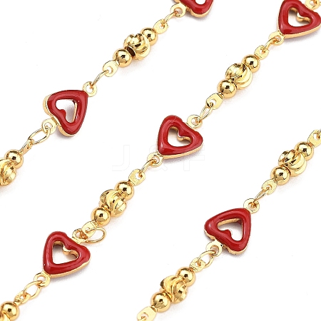Brass Heart Link Chains KK-D368-03G-H-1