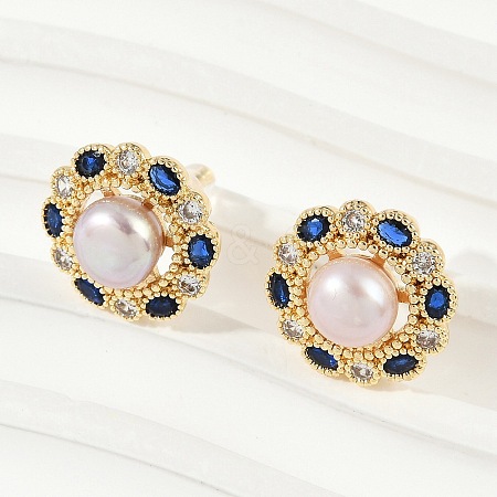 Brass Imitation Pearl Stud Earrings KK-D301-08G-1