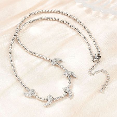Brass Micro Pave Clear Cubic Zirconia Hot Pepper and Round Beaded Necklaces KK-CBA4547-15P-1