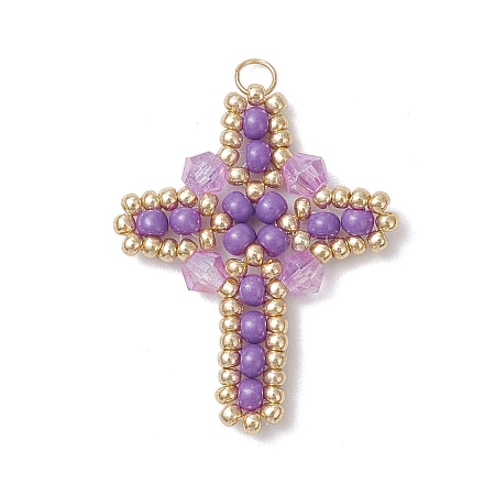 Glass Seed Beaded Cross Pendants PALLOY-MZ00826-03-1
