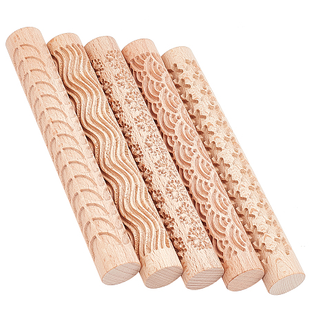 5Pcs 5 Style Wooden Rolling Pin DIY-GF0004-95-1