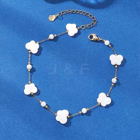 Summer Beach Natural White Shell Link Chain Anklets AJEW-AN00771-03-1