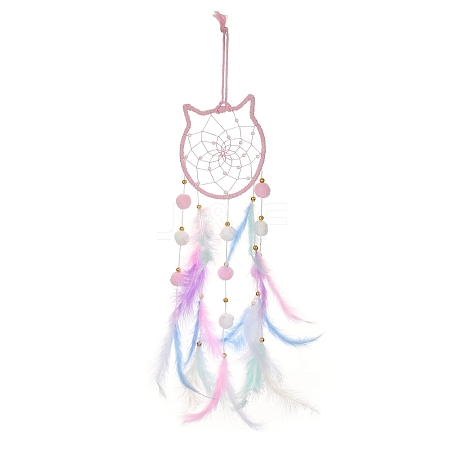 Woven Net/Web with Feather Hanging Suncatchers HJEW-F024-03A-1